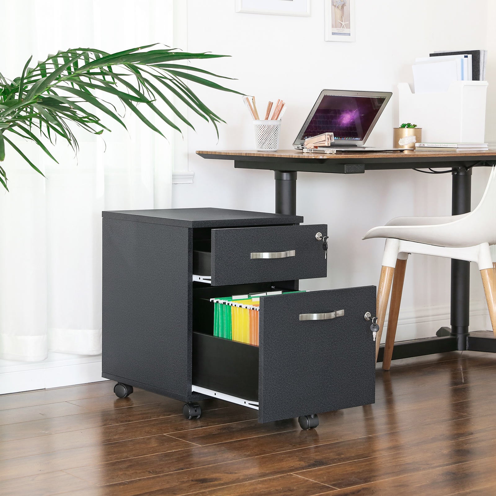 Caisson De Bureau, Caisson De Rangement, Classeur, 1 Tiroirs Pour Dossiers Suspendus, Noir - 6