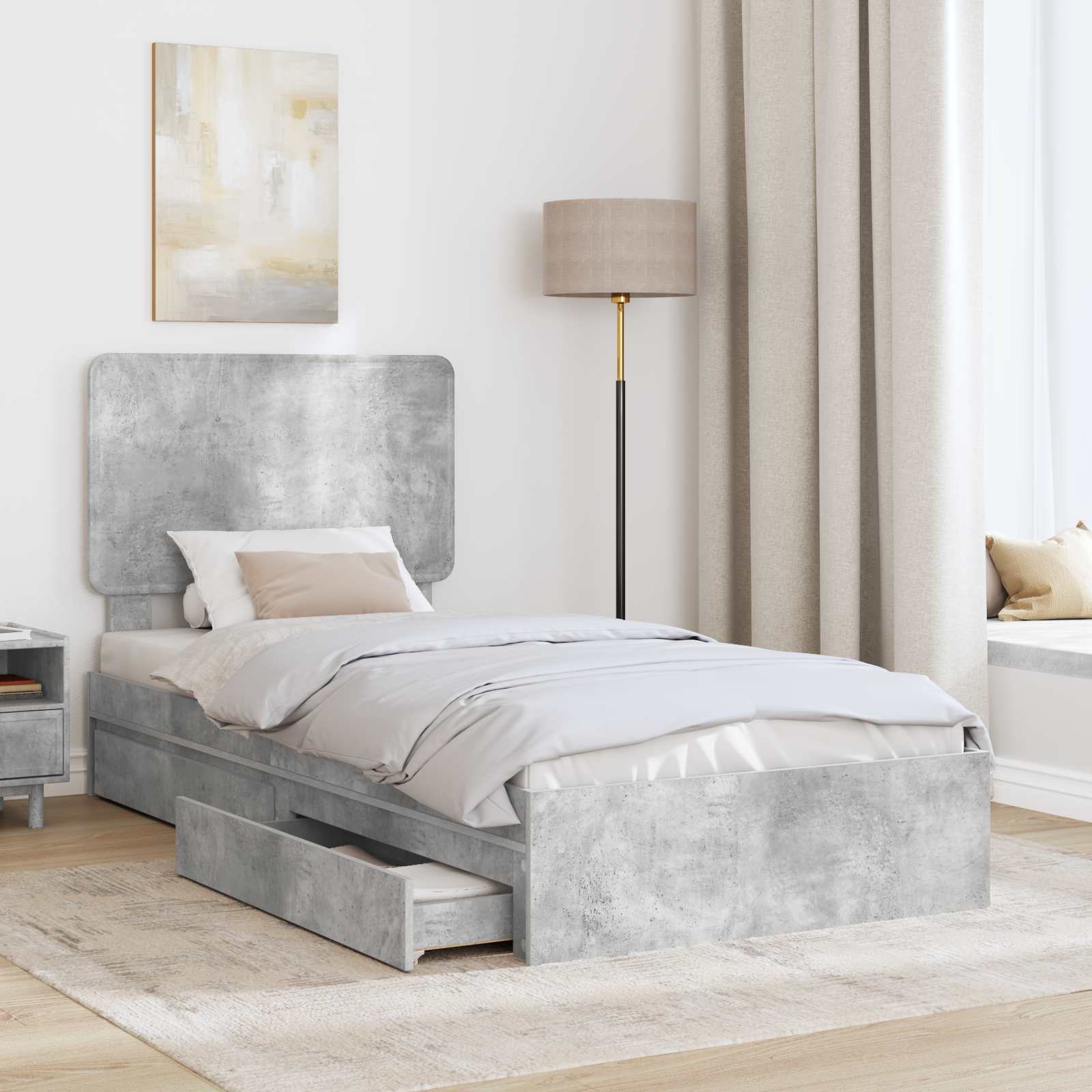 Lit de rangement Gris béton 90 x 190 cm panneau de bois - 3