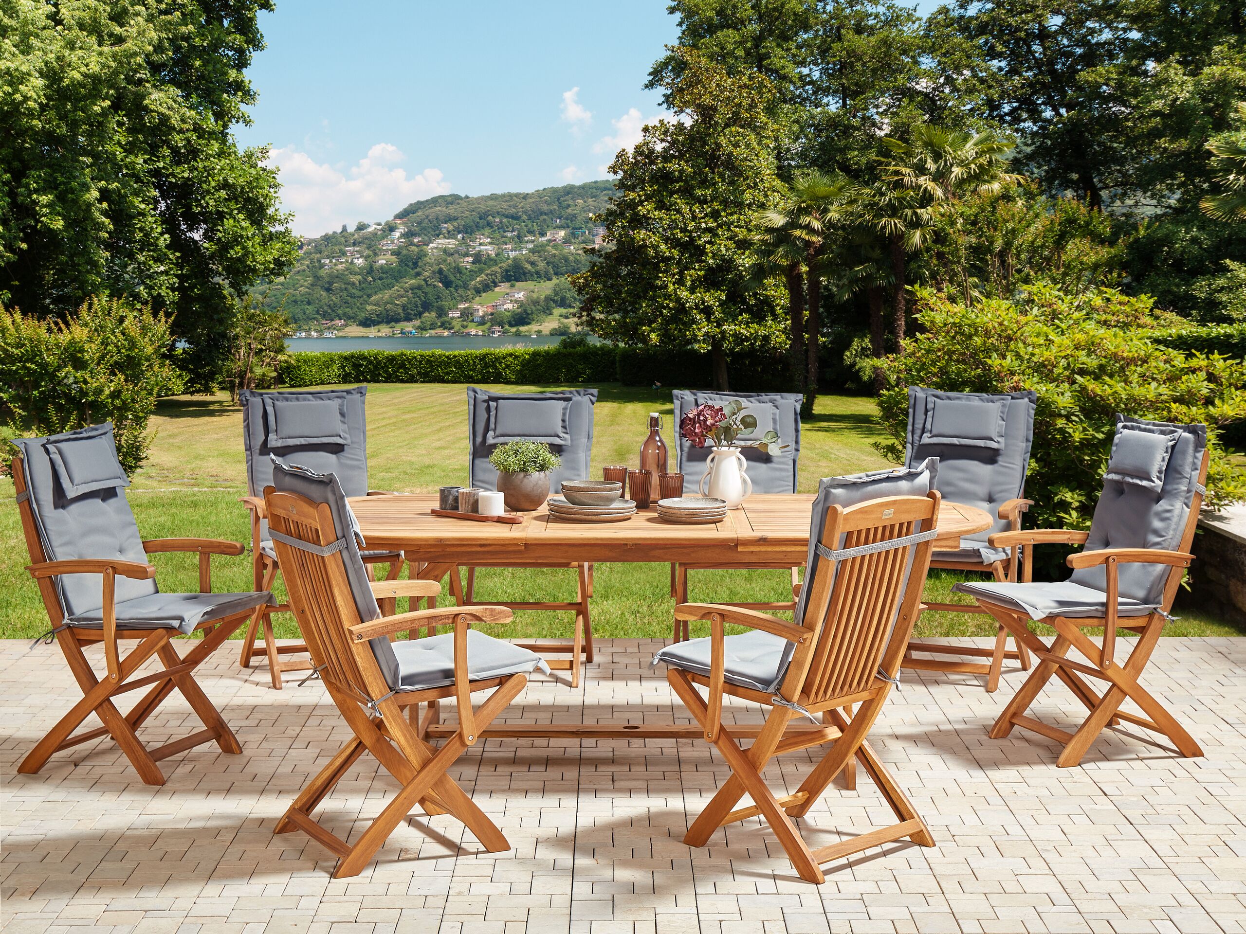 Set dining pentru grădină cu 8 locuri MAUI II Gri grafit Lemn de acacia cu perne