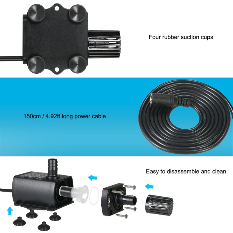 Mini pompe à eau sans balais DC12V 10W ultra-silencieuse étanche submersible, débit 400 L/h, hauteur de refoulement 400 cm, raccord femelle 5,5*2,1 mm - 2