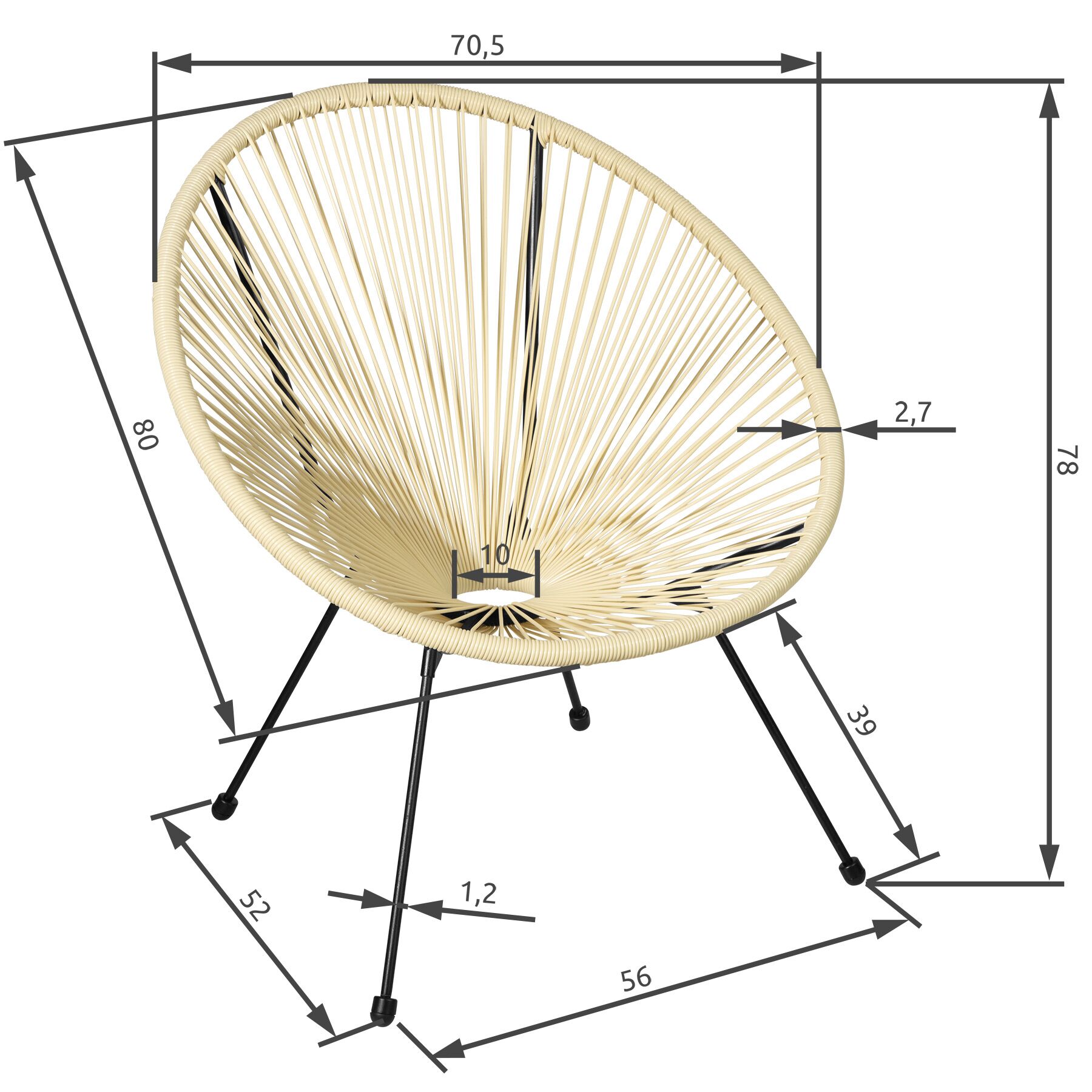 TECTAKE Conjunto de 2 cadeiras de jardim Design retro ao estilo Acapulco - 8