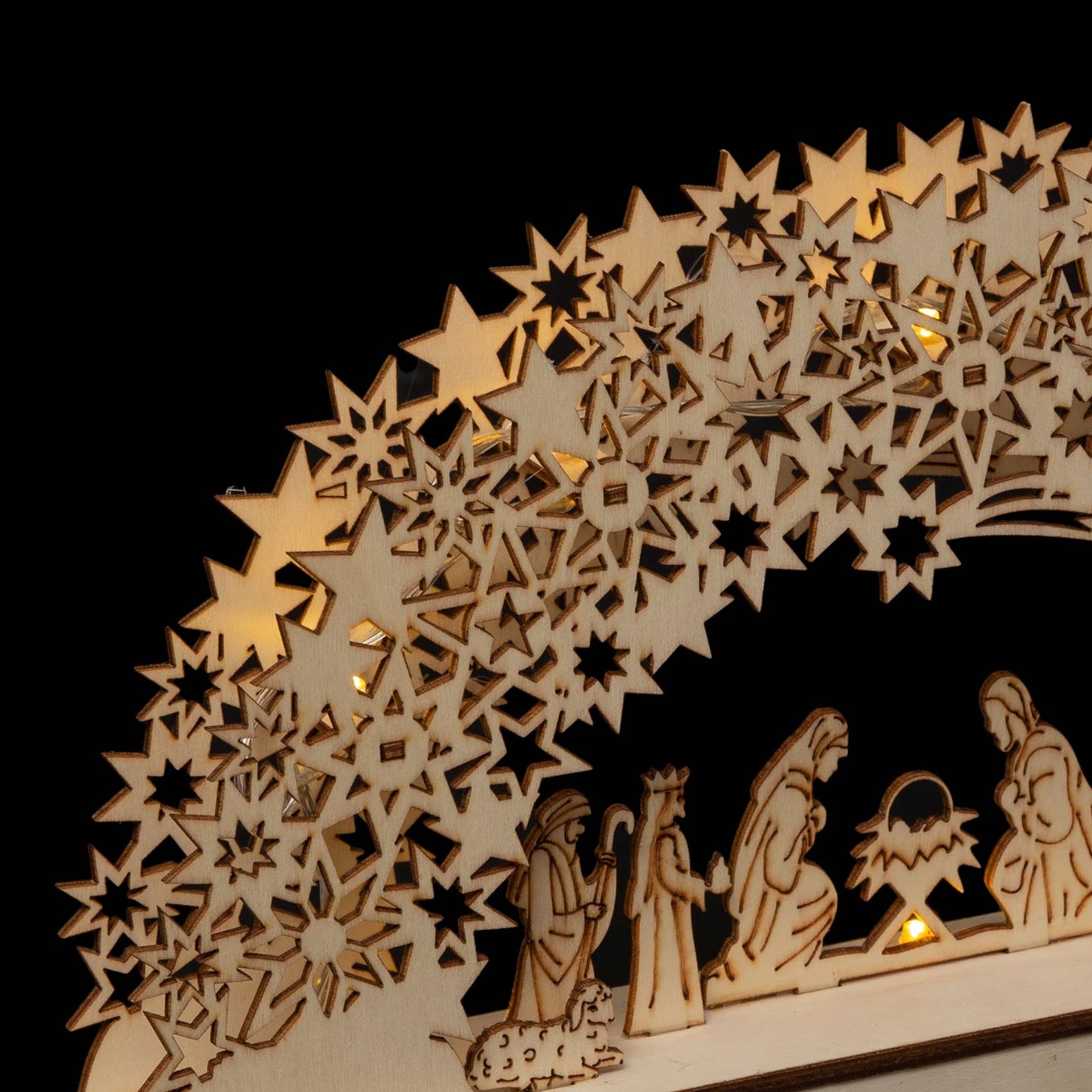 Crèche De Noël Lumineuse - OSE - 8 Santons - Céramique Et Bois