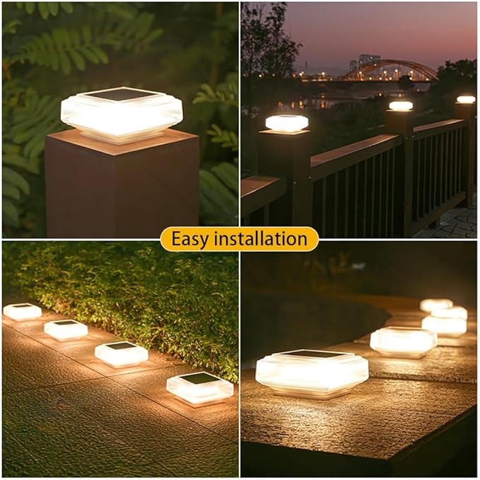 2 pcs luzes solares ao ar livre à prova dwaterproof água cerca luzes post luzes, 30 led deck pilar luz branco quente - 9