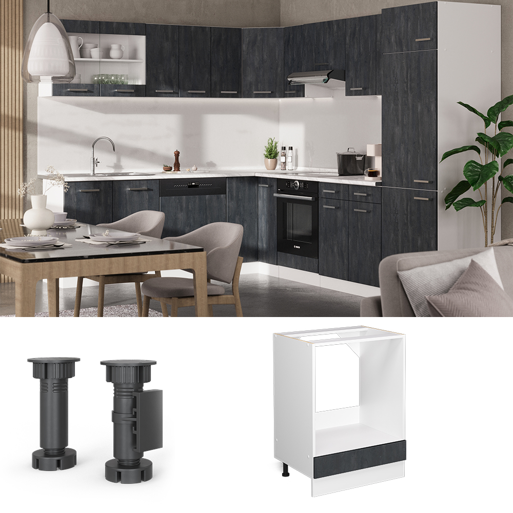 Mobile Base Cucina Vicco R-Line 60 Cm - Piano Marmo, Colore Calcestruzzo, Con Cassetto - Foto 2