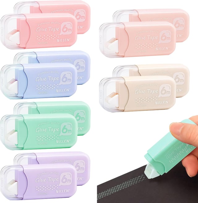 12 Pièces Rouleaux Roller de Colle, Roller Ruban Adhésif Double Face, Rouleaux de Colle, Souris Colle pour Scrapbooking DIY Carte, Maison, 6mm x 6m