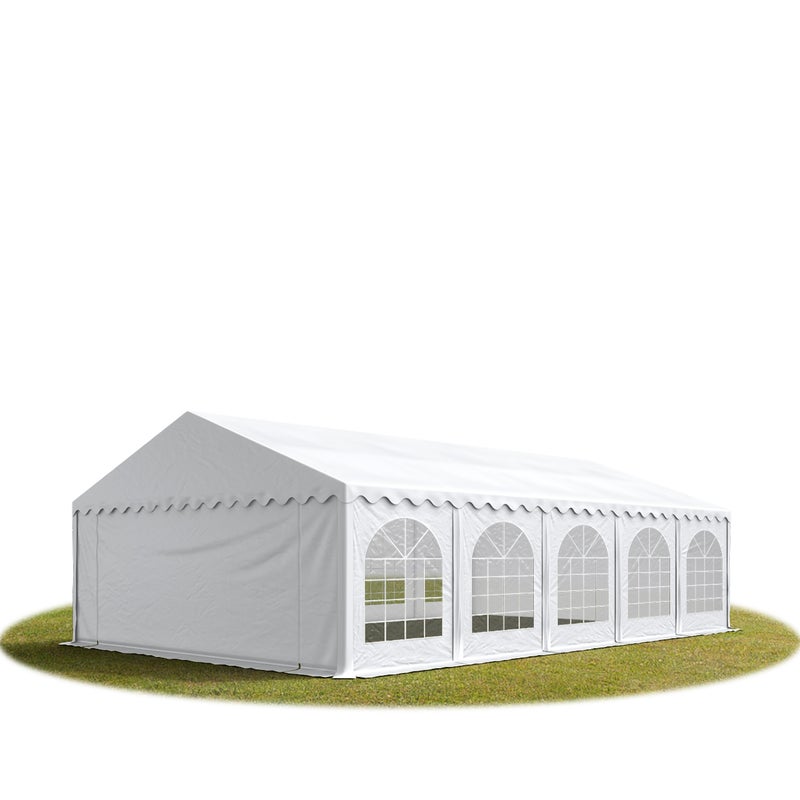 Namiot festynowy imprezowy 5x10 m PREMIUM, wysokiej jakości plandeka PVC 750 N, biały, 100% wodoodporny, z ramą podłogową