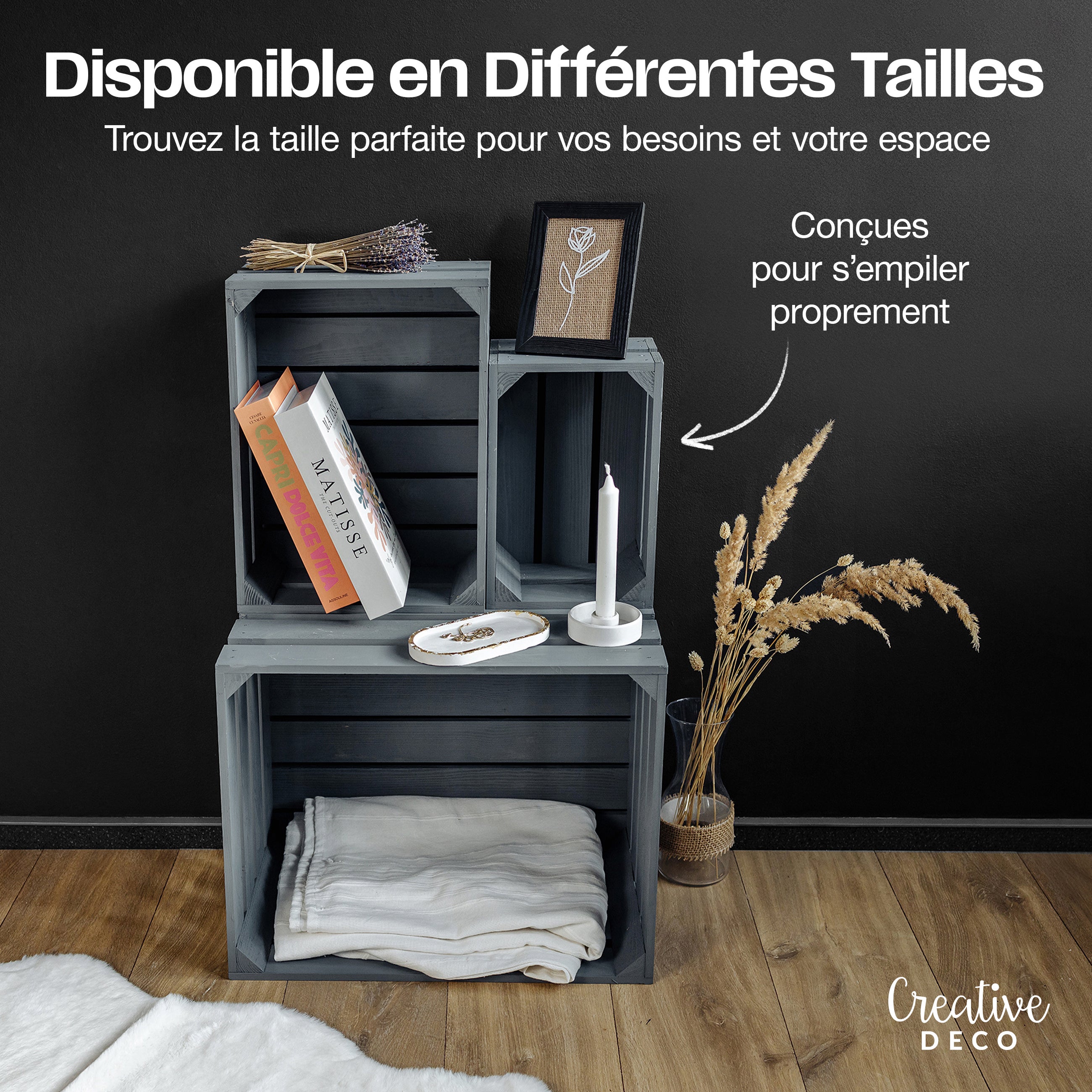Creative Deco Caisse en Bois Gris | 40 x 30 x 15 cm | Caisse Rangement Bois | Caisse en Bois Vintage | Cagette Bois Deco | Boite Decoration - 5