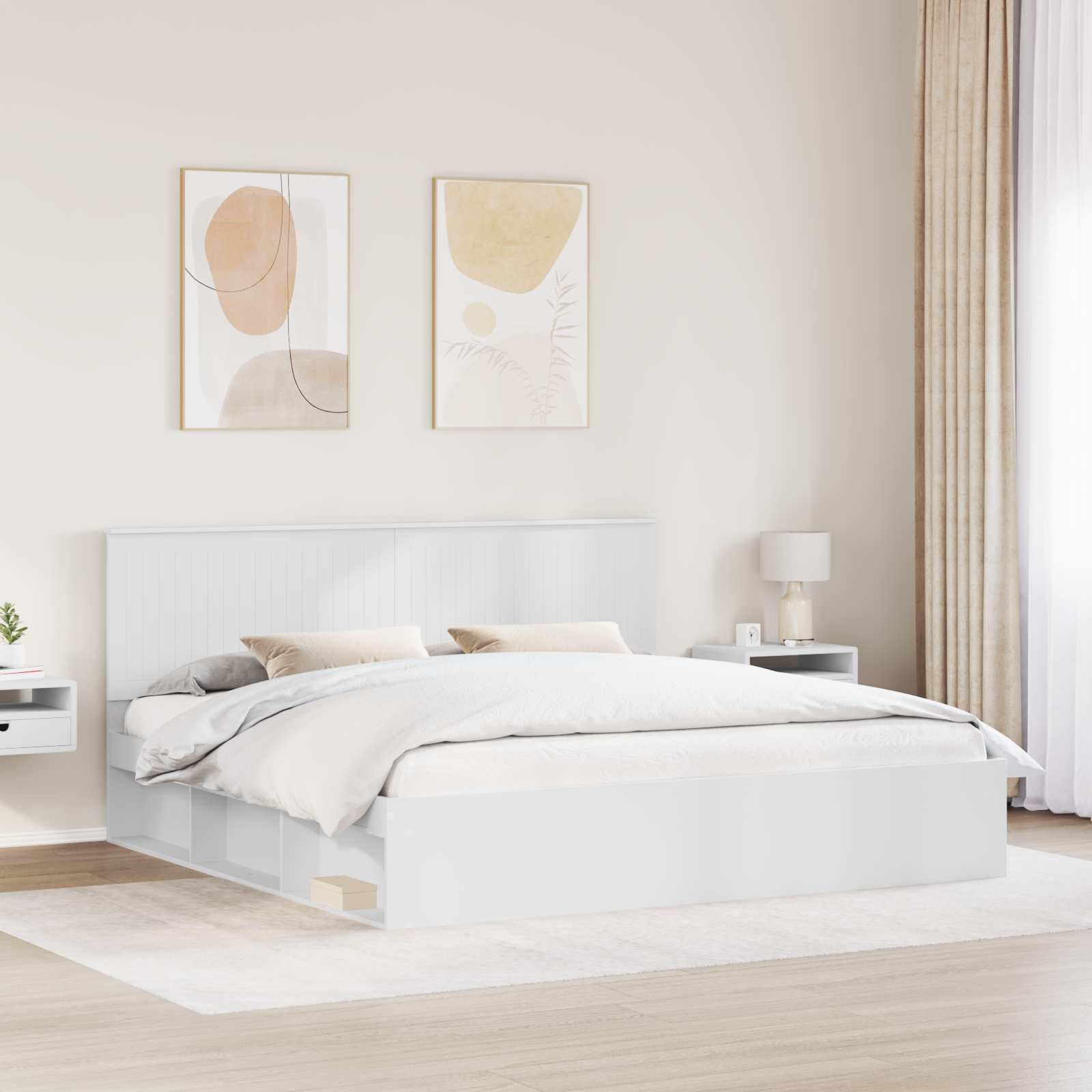 Cadre de lit blanc en bois de pin massif pour la chambre, 200 × 200 cm - 3