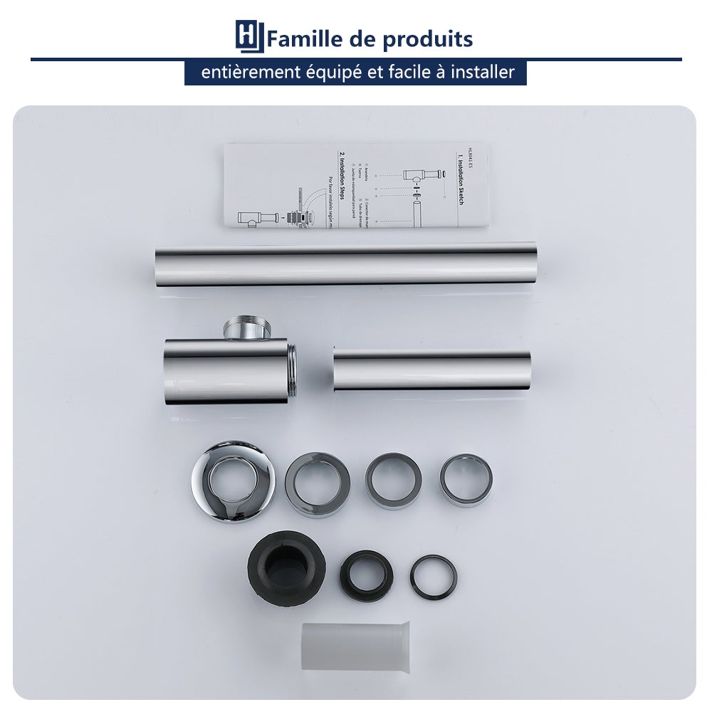 Siphon de Lavabo en Acier Inox Siphon pour vasque et lavabo hauteur réglable Set de Siphon G1-1-4