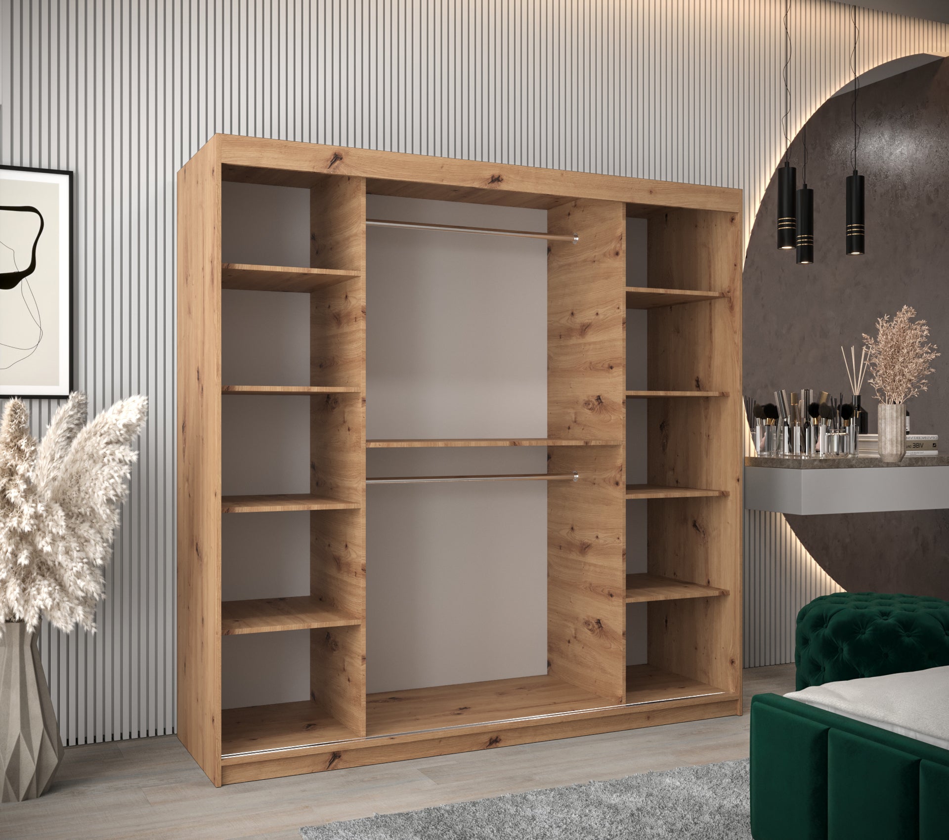 Szafa przesuwna garderoba Verona 2 200 x 62 x 200 cm Artisan + Biały - Abiks Meble - 3