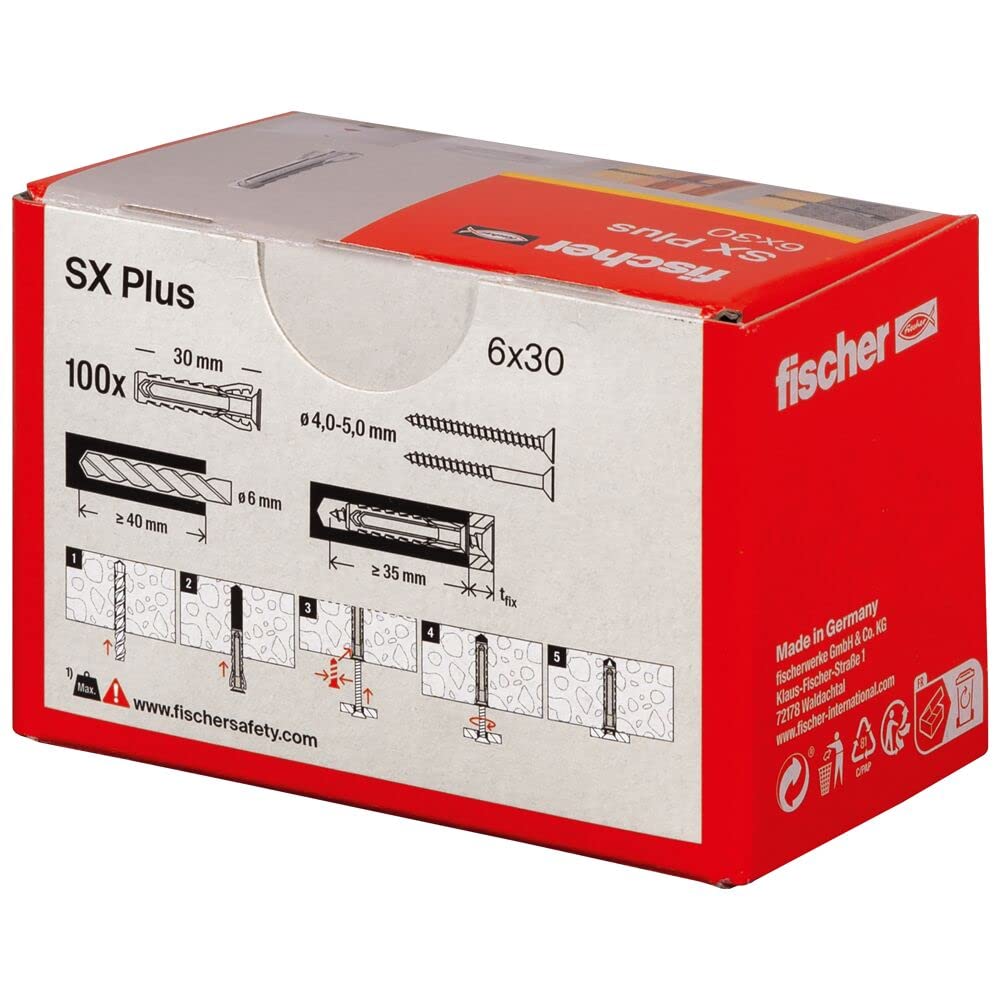 Cheville SX Plus 6x30 mm - Boîte de 100 unités - Fischer - Réf. 96056 - 6