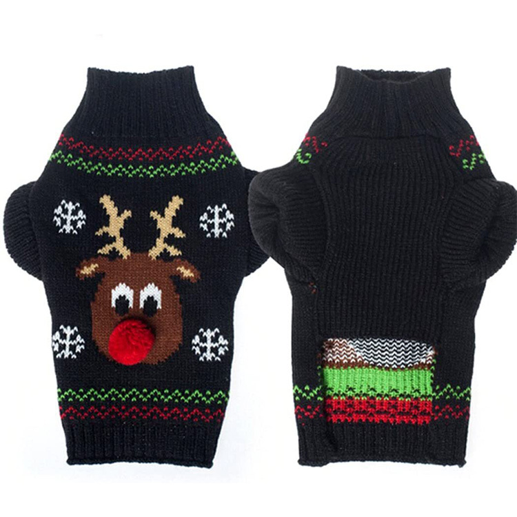 Maglione per cani (nero, taglia media) Maglione invernale per cani, cappotto lavorato a maglia con motivo natalizio per l'inverno, abbigliamento per a - 2