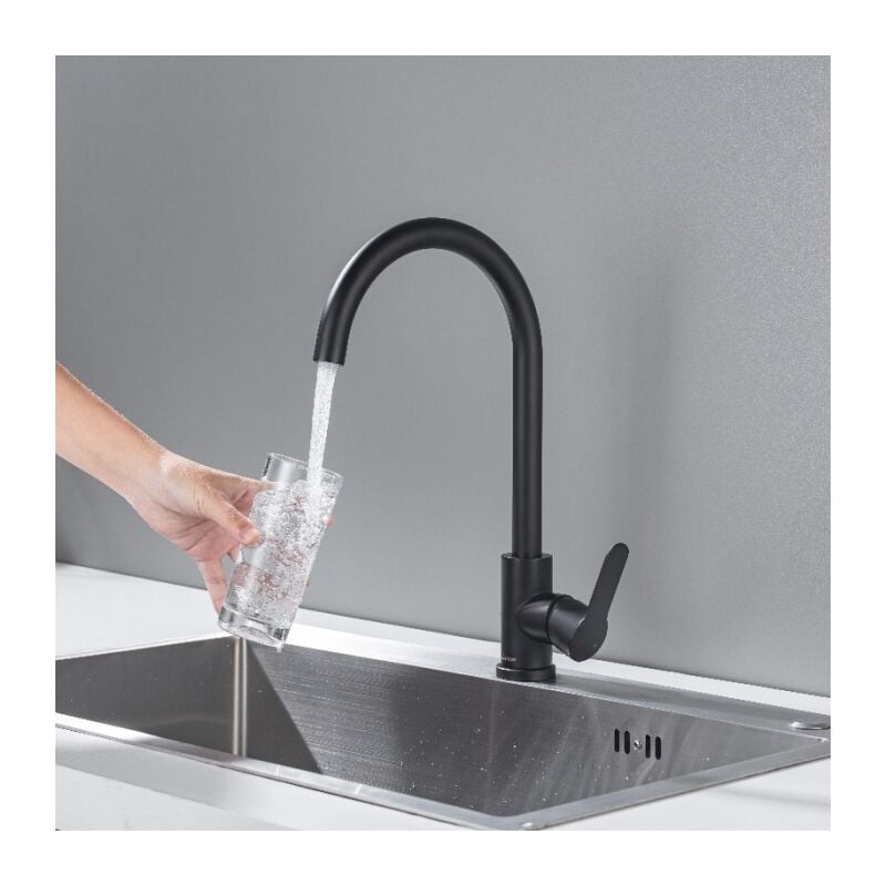 Czarny Mieszacz Kuchenny Obrotowy 360° – Nowoczesna Bateria Zlewozmywakowa ze Stali Nierdzewnej, Elegancki i Praktyczny Design