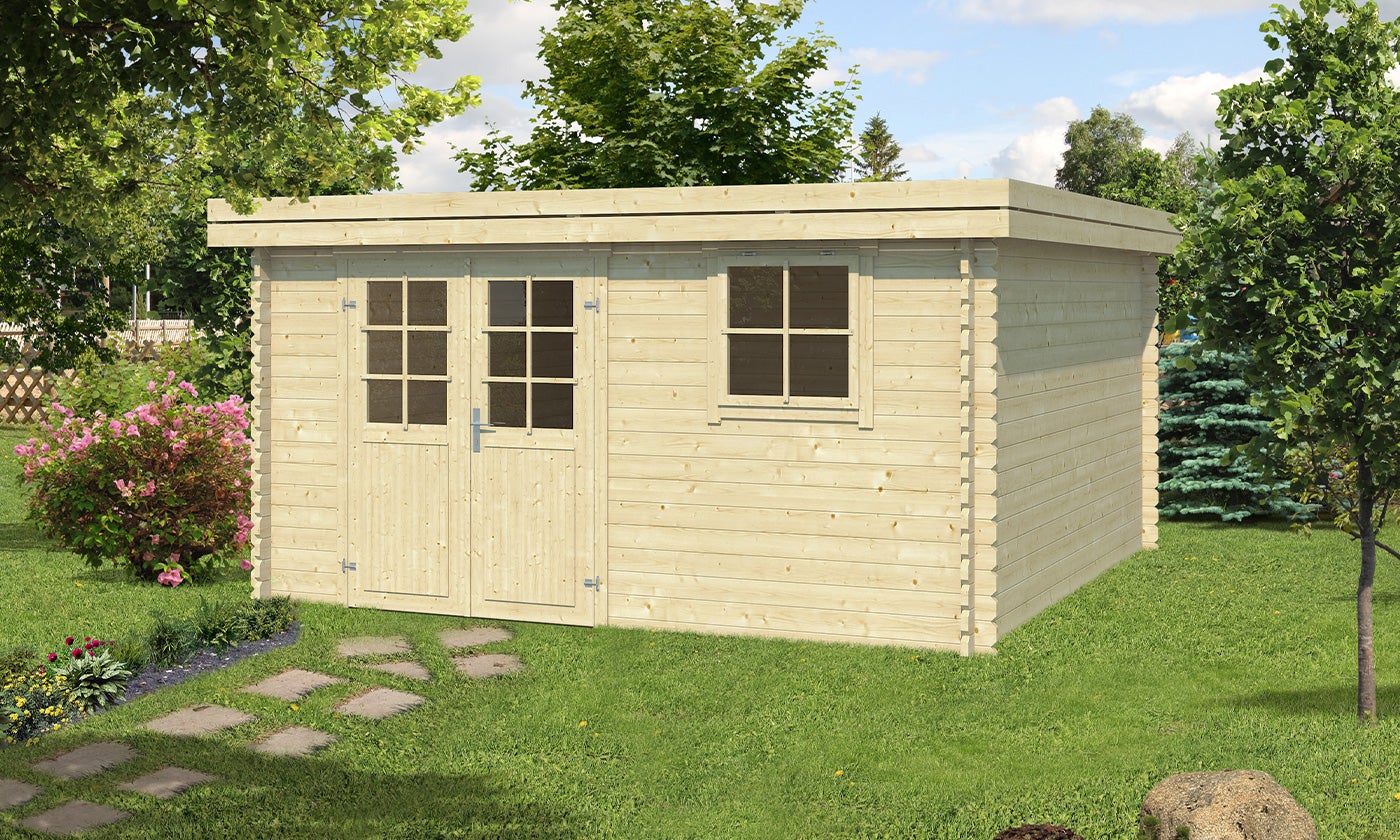 Abri de jardin toit plat Muret 34mm - 14,68m² intérieur | Leroy Merlin