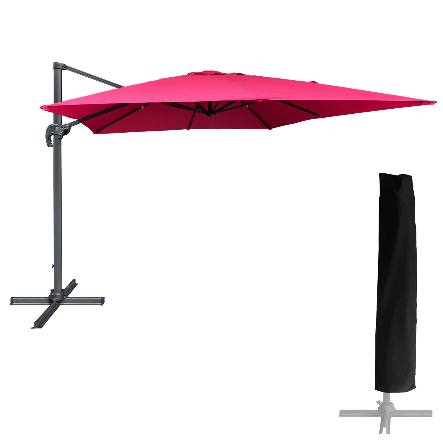 Parasol déporté MOLOKAI carré 3x3m fuchsia + housse - 2