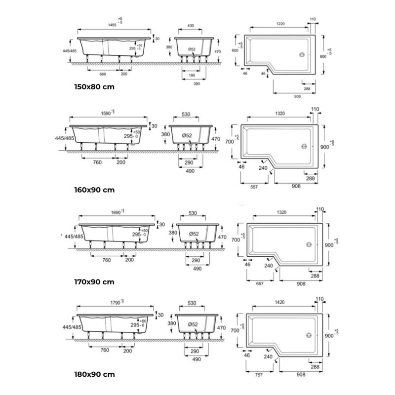 Pack baignoire bain douche 180 x 90 JACOB DELAFON Neo version droite + tablier en angle - 3