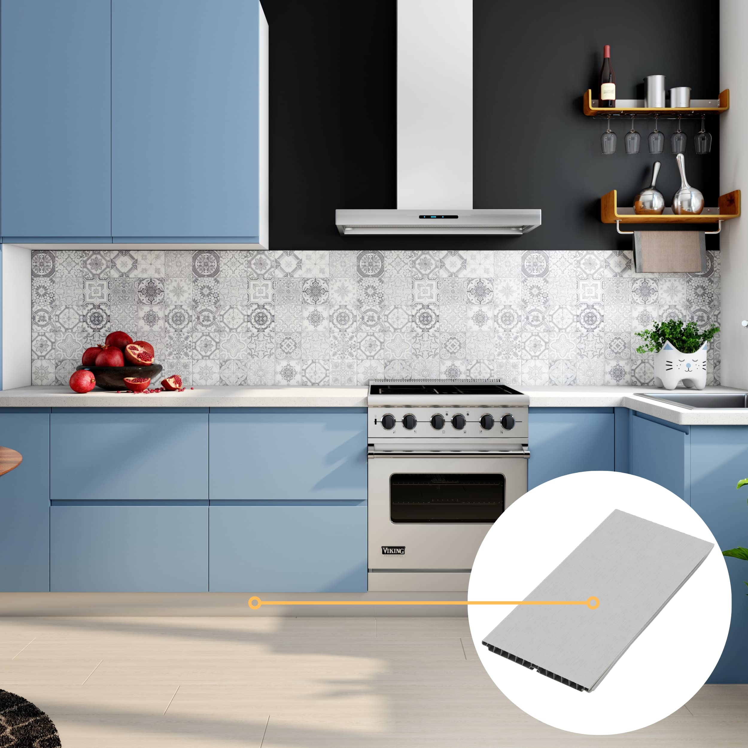 Zoccolo Cucina Profilo battiscopa L 2,5m in PVC + Accessori (2 Tappi Angolo 90 + 1 Giunzione) Made in Italy (Colore: Alluminio, H: 150mm) - 3