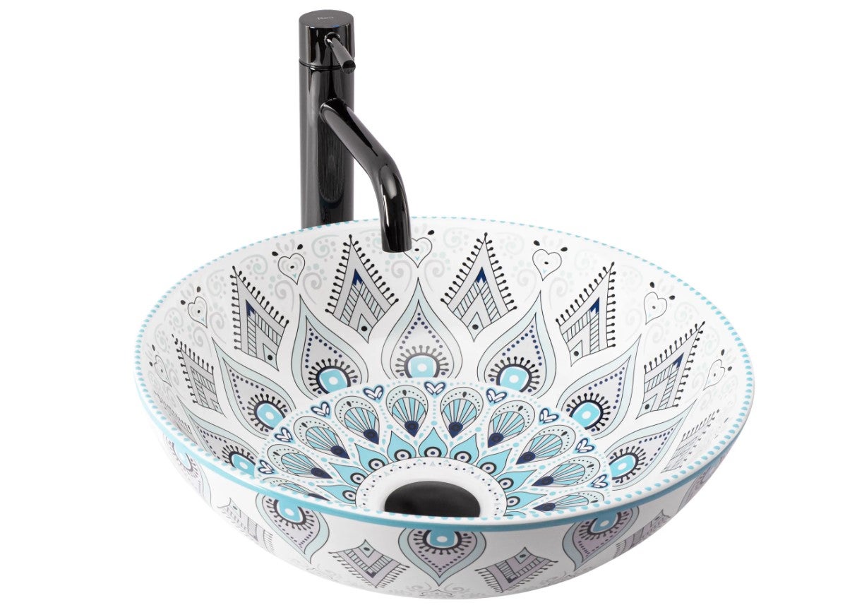 Umywalka Nablatowa Rea Mandala Biały Niebieski 45,5 X 28,5