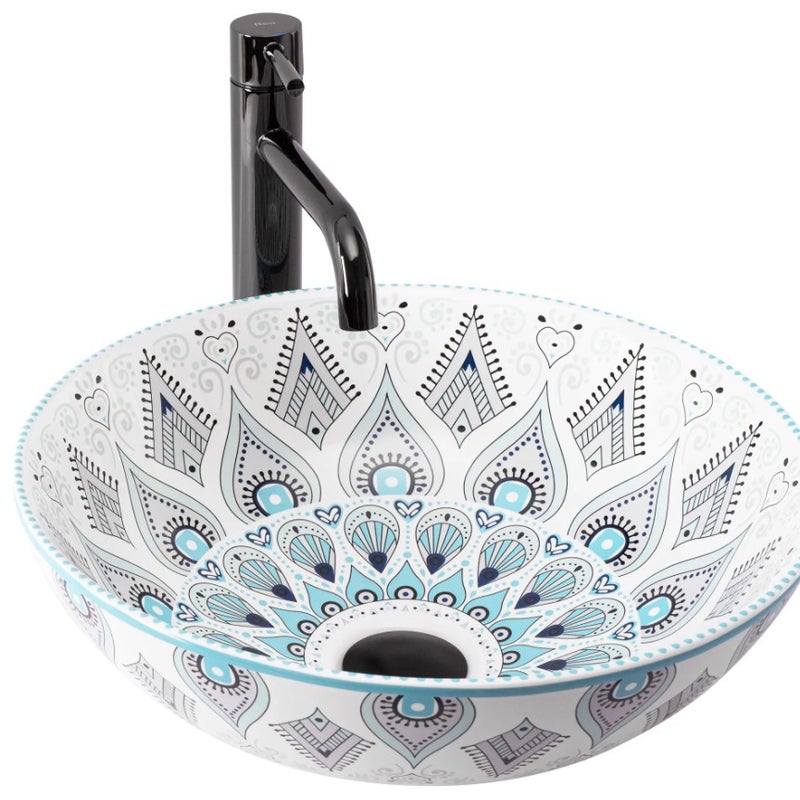 Umywalka Nablatowa Rea Mandala Biały Niebieski 45,5 X 28,5
