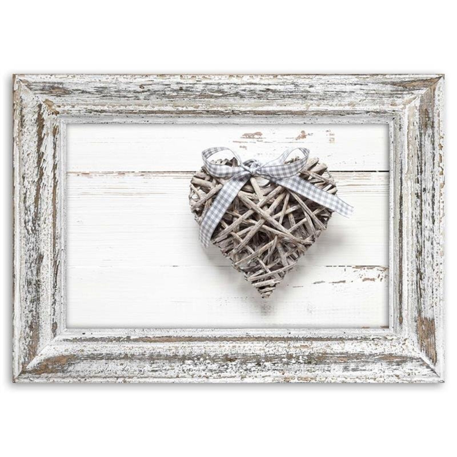 Tableau coeur tressé en bois avec un arc dans un cadre en bois rustique - 90 x 60 cm - 2