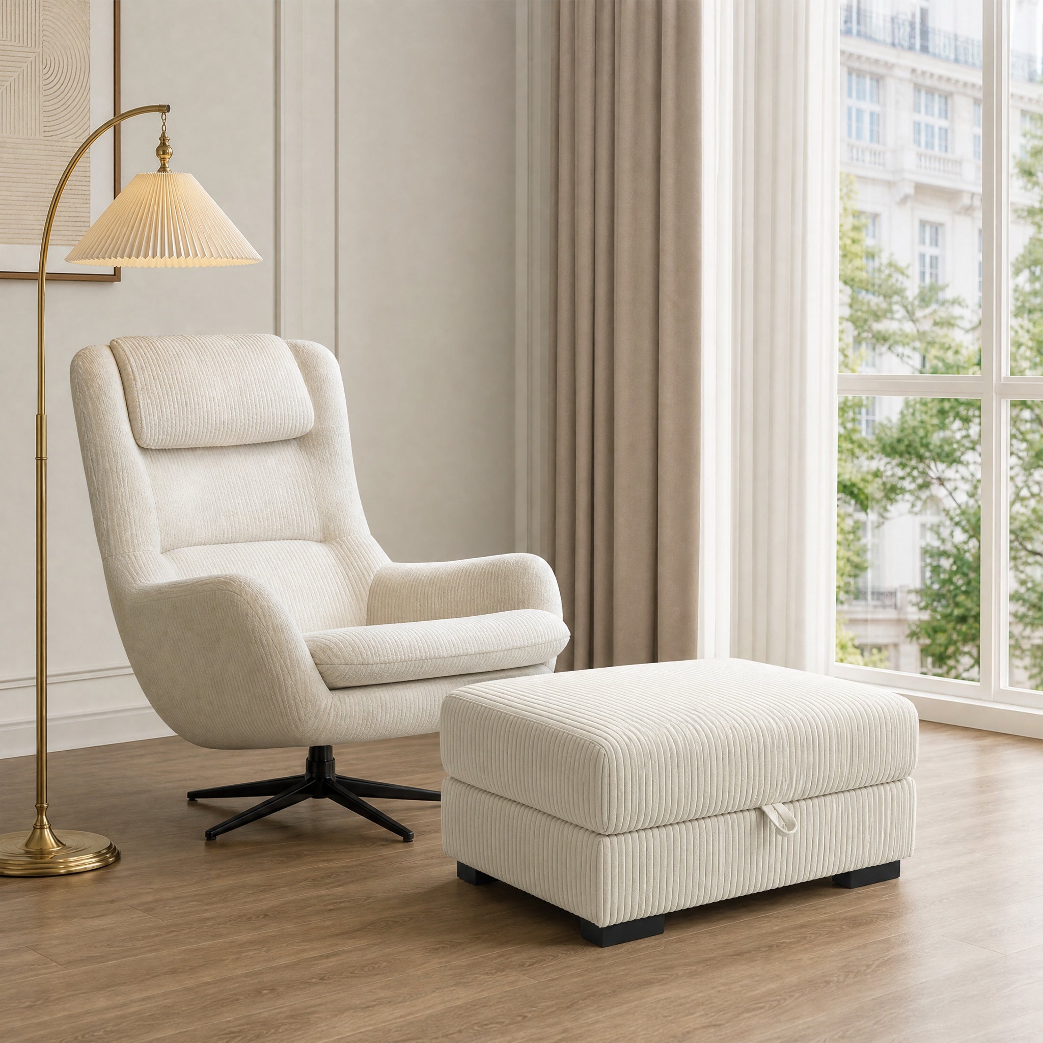 Repose-pieds rectangulaire 88 x 69 x 45 cm - Ottoman de salon modulable - Avec coffre de rangement intégré 88 x 69 x 45 cm - Velours côtelé - Beige - 7