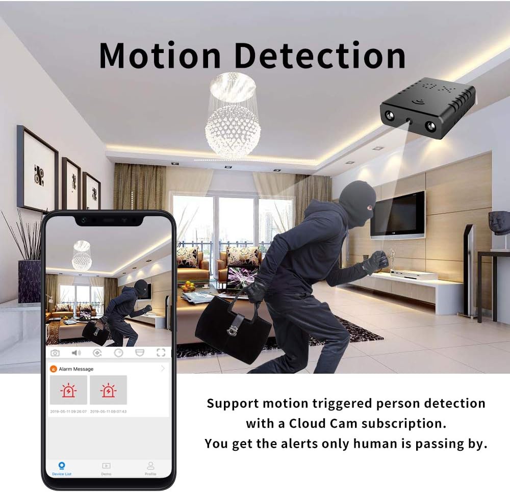 Mini caméra espion cachée WiFi HD d'intérieur pour la maison, avec détection de mouvement, vision nocturne et stockage cloud pour iPhone, Android - 3