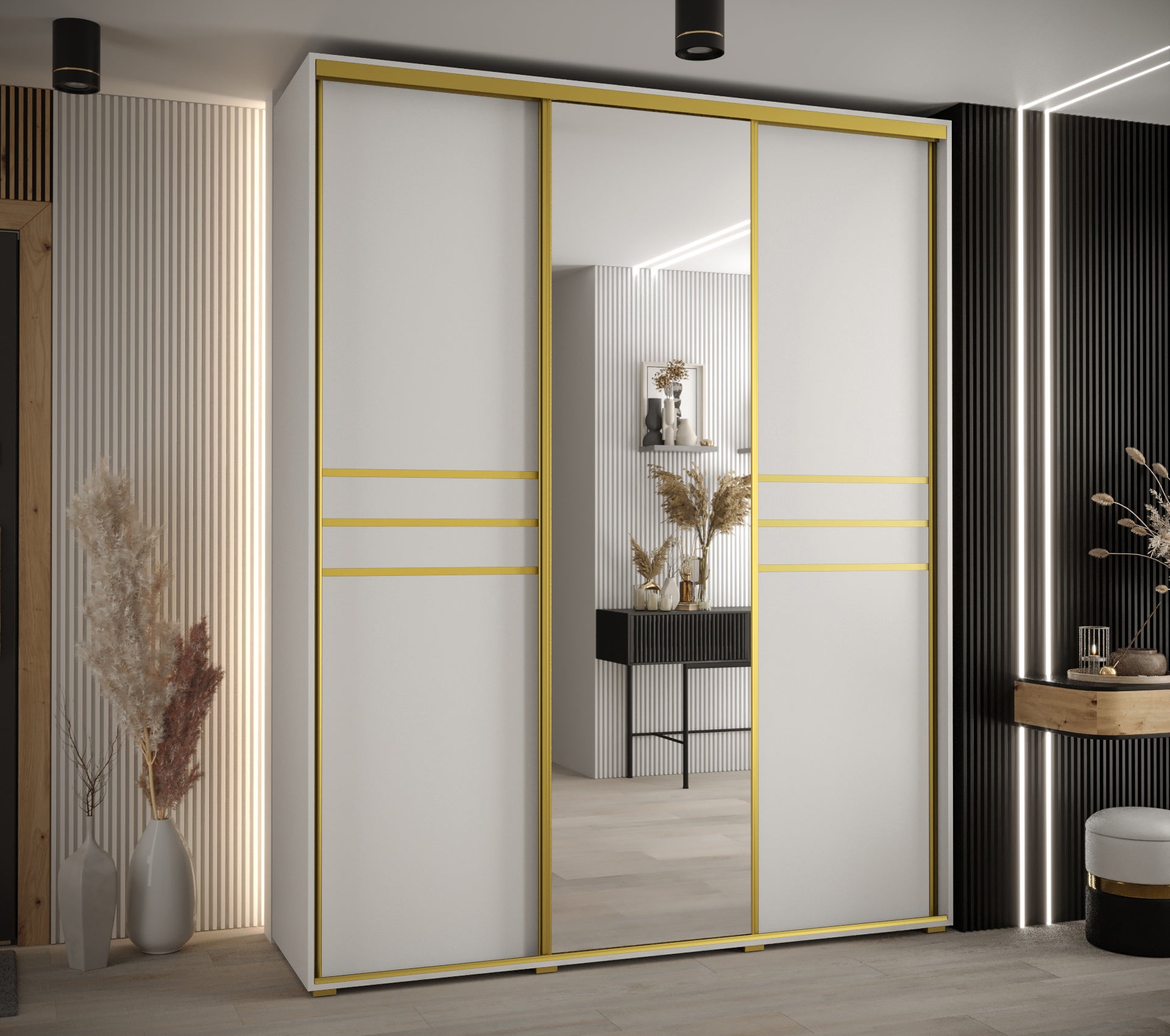 Szafa przesuwna z lustrem wysoka Davos 11 200 x 45 x 235,2 cm biały + biały + u. złoty - Abiks Meble - 2