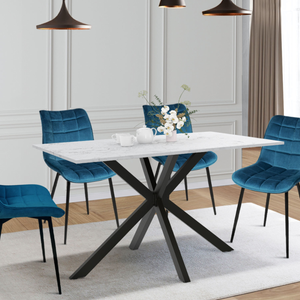 Table Ronde Extensible Table à Manger Ronde Alaska 110cm - Effet Marbre Noir, Pied Araignée Métal - 4-6 Personnes - IDMarket Table A Manger Extensible Ronde