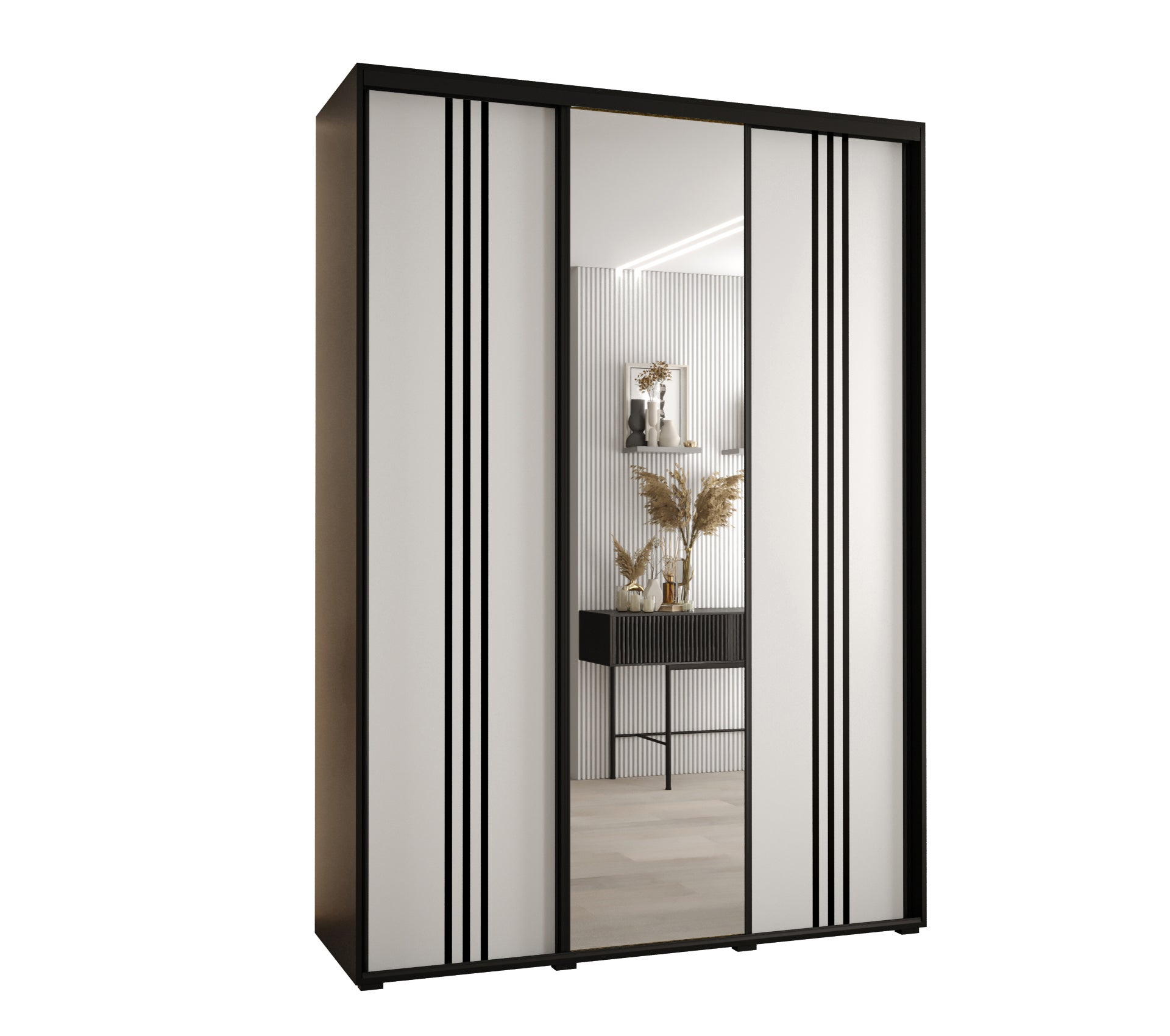 Szafa przesuwna z lustrem wysoka Davos 7 180 x 45 x 235,2 cm czarny + biały + u. czarny - Abiks Meble