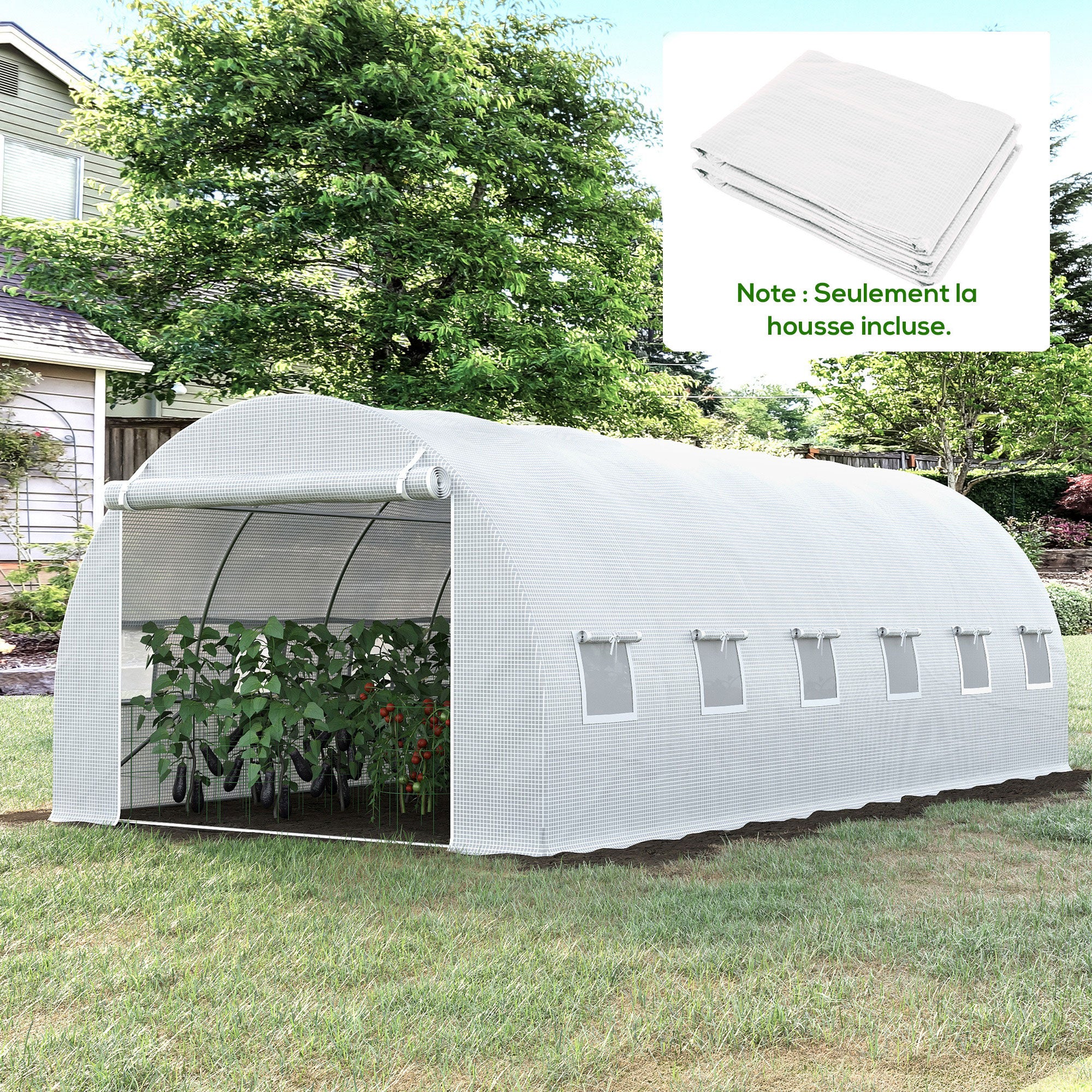 Bâche de Rechange Serre Tunnel 18 m², bâche 6L x 3l x 2H m PE Anti-UV imperméable 12 fenêtres + Porte Enroulable zippée - 4