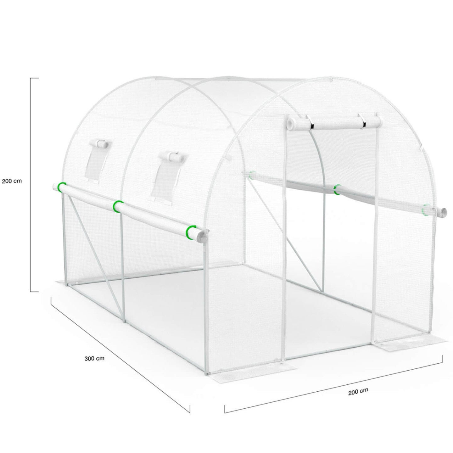Serre de jardin tunnel 6m² 3 x 2 x 2 m acier galvanisé + bâche anti-UV avec porte et fenêtres ROMA blanche toutes saisons - 5
