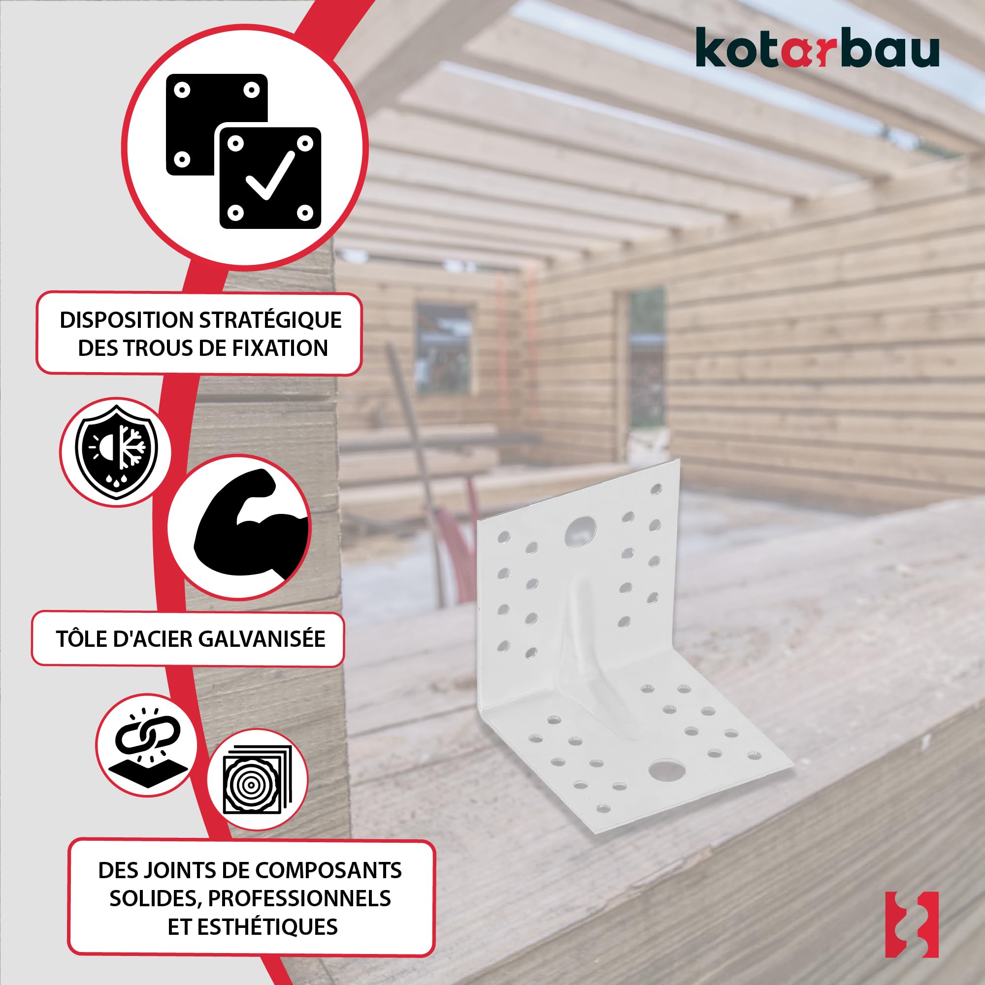 12 szt. Kątownik Ciesielski - Łącznik Budowlany - 80 x 80 x 80 mm - Stal ocynkowana - Z Przetłoczeniem - Nierdzewny KOTARBAU - 5