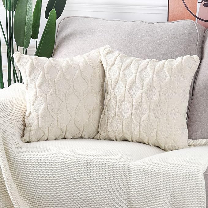 Lot de 2 Housses de Coussin en Velours Court, Douces et Luxueuses, Beige 45x45cm, Décoration Moderne pour Canapé et Chambre - 2