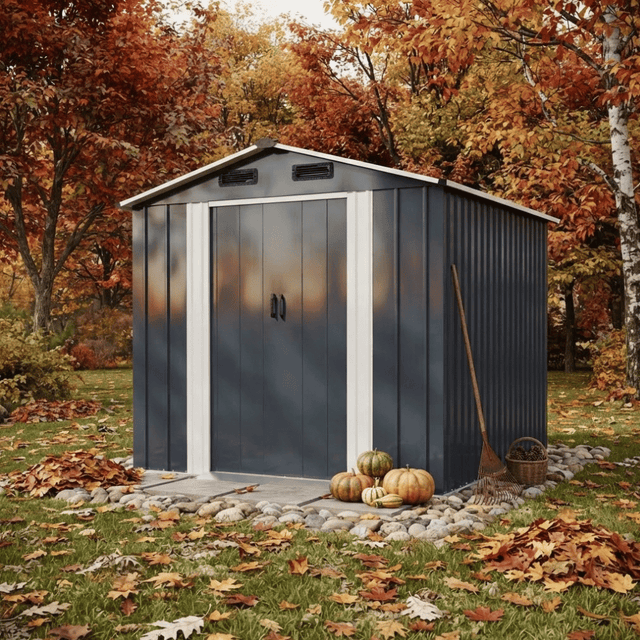 Domek narzędziowy metalowy ogrodowy 199x131x196 cm szopa schowek na narzędzia FUNFIT GARDEN