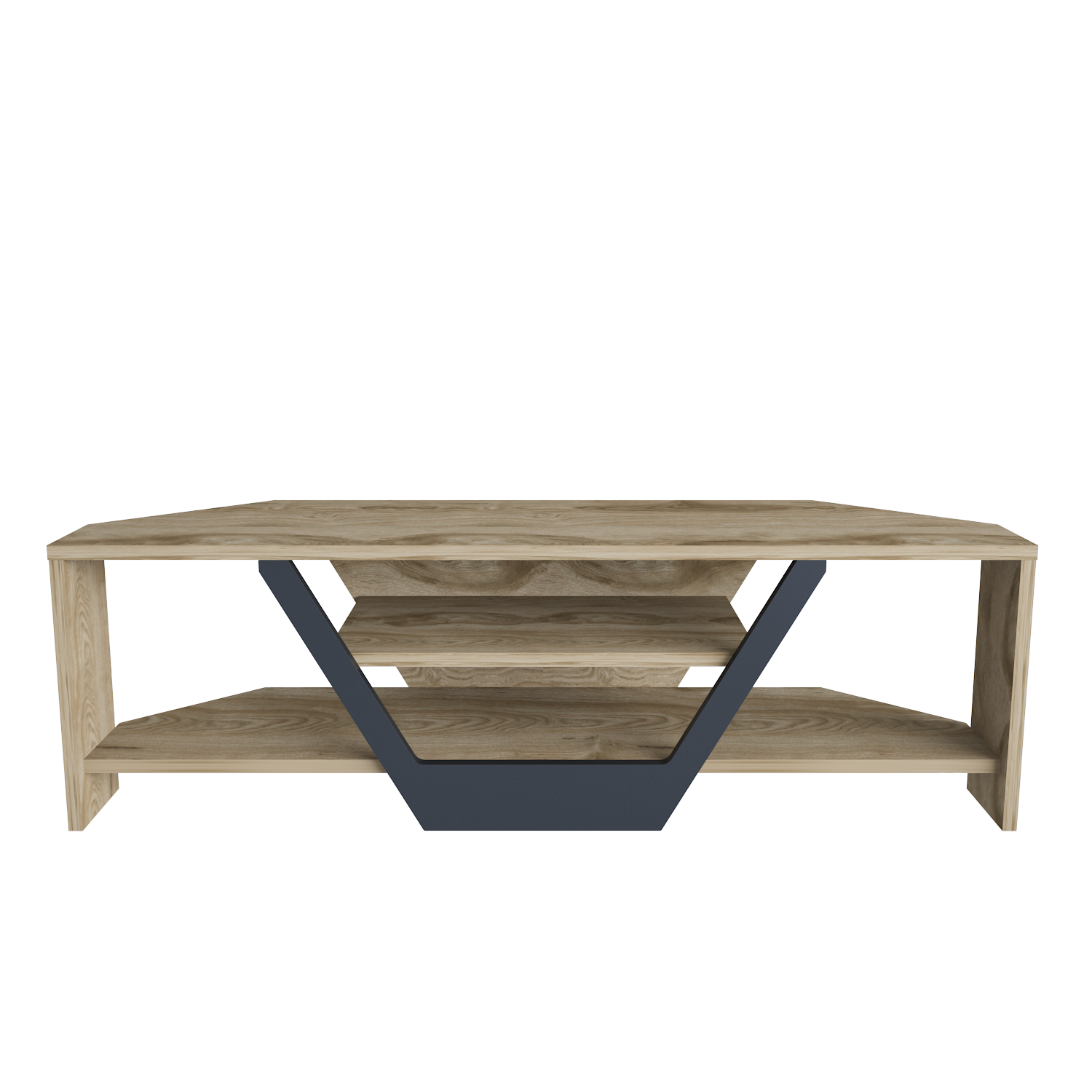 Meuble tv d`angle sares en forme v - etagères ouvertes (oud et noir) - 4