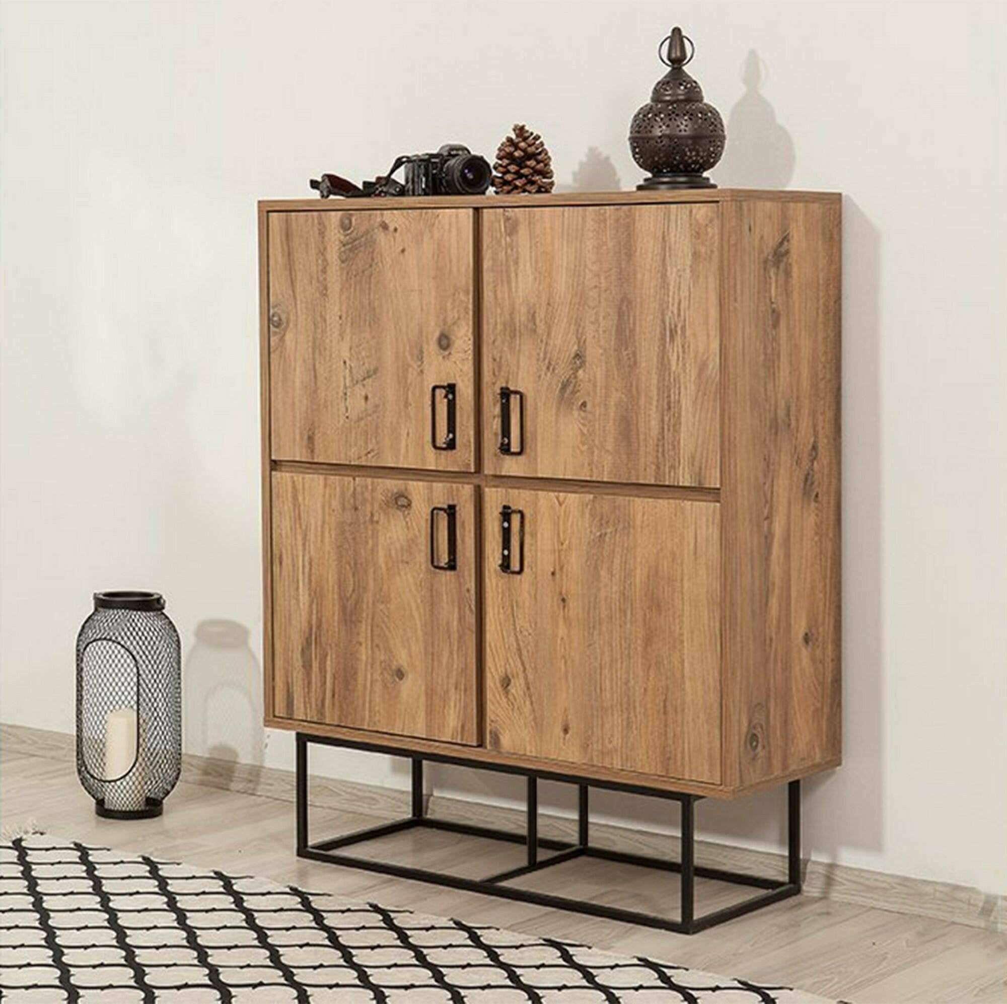 Credenza Katmandu, Buffet da soggiorno, Madia da salotto, Dispensa da cucina, 93x36h115 cm, Quercia e Nero - 2