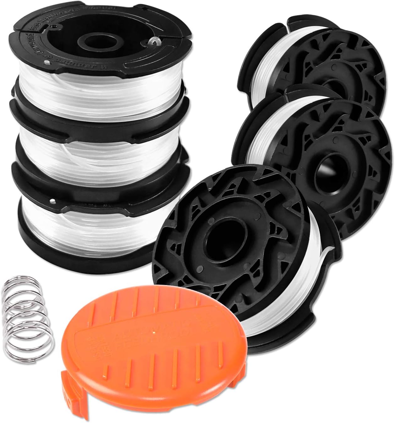 Szpula z żyłką do podkaszarki Black &amp; Decker, 6 szpul z żyłką do podkaszarki z 1 pokrywką szpuli i 1 sprężyną