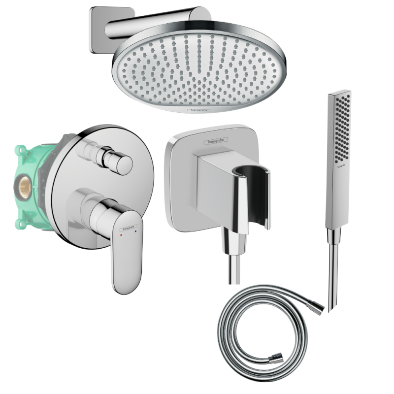 Columna de ducha empotrable mecánica hansgrohe vernis blend ducha fija crometta flexible isiflex pulsifye teleducha cromo