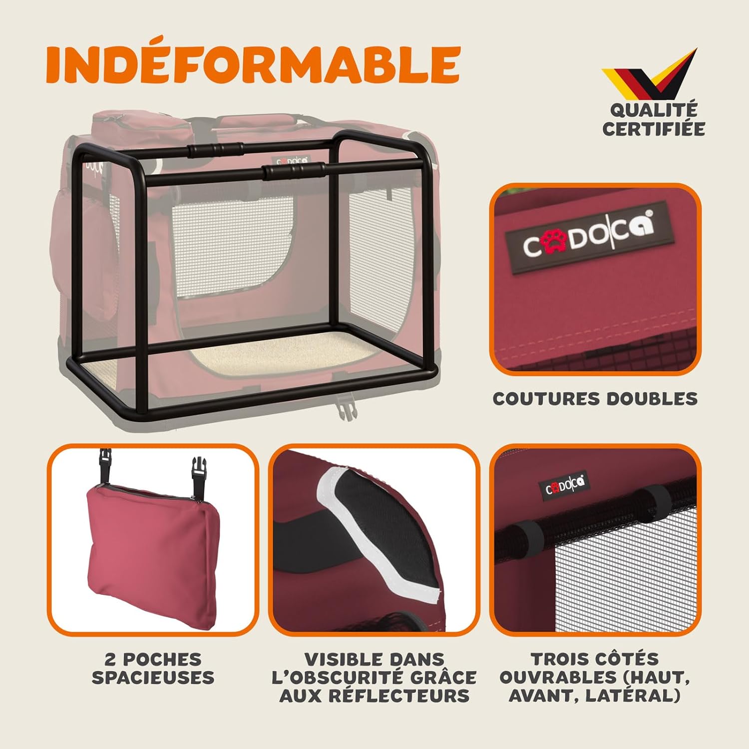 Porta-cães em tecido vermelho escuro XXL 90x60x66cm - 6