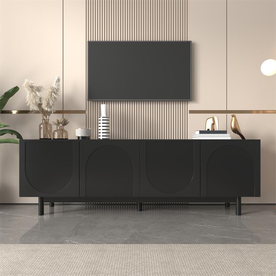Nowoczesny stojak pod telewizor - 175 x 38 x 56 cm, elegancki design z otwieranymi drzwiczkami i regulowanymi półkami