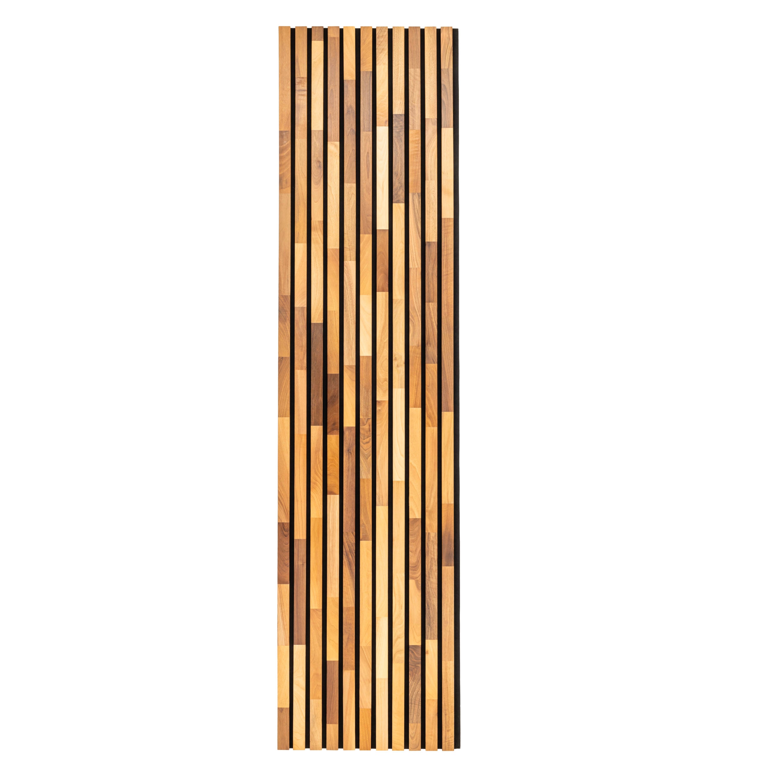 Panneau Tasseau Acoustique en Bois - Noyer Massif - 2400x600mm - Lattes 40mm, Support en Feutre Noir - 4