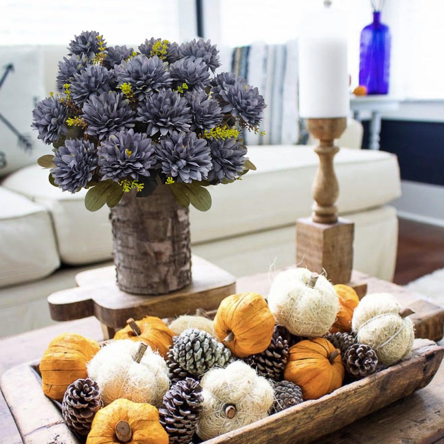 2 bouquets décoratifs de chrysanthèmes artificiels, 9 chrysanthèmes dans un petit bouquet, adaptés à la décoration de pots de fleurs dans le salon - 5