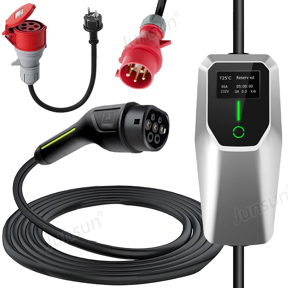 Przenośna ładowarka do samochodów elektrycznych 11kW/3.5kW 16A Trójfazowa z Adapterami Kabel 6m Typ 2 IP67 CEE Schuko