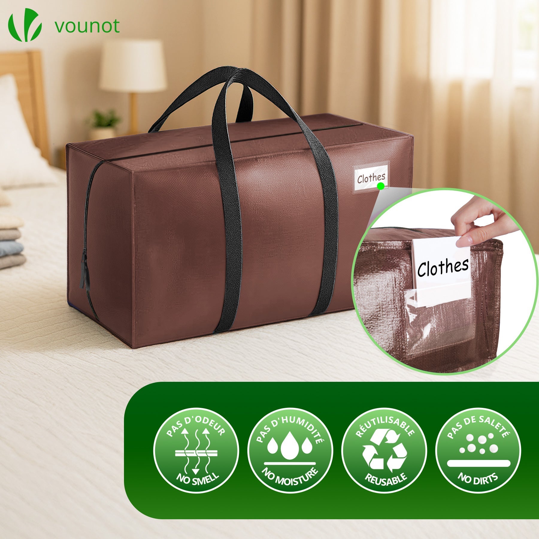 Lot de 5 sacs de déménagement grand format - sacs de rangement avec sangles de sac à dos et poignée - marron - VOUNOT® - 5