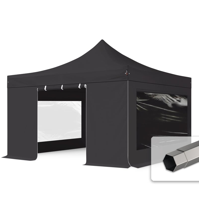 4x4 m Namiot Ekspresowy, PREMIUM Stal 40mm, ze ścianami bocznymi, okna panoramiczne, czarny