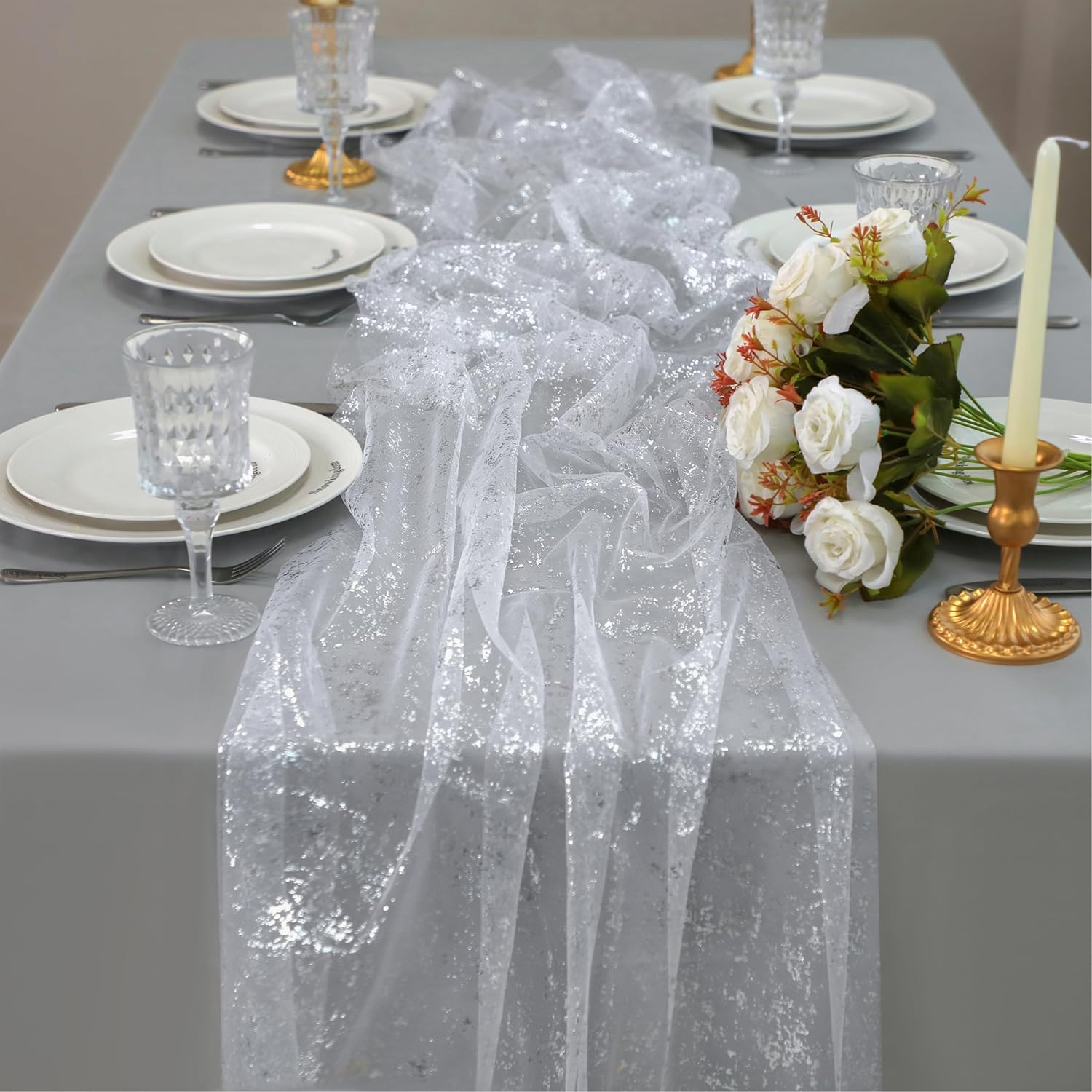 100%Mosel Runner da Tavolo in Tessuto Non Tessuto, in Grigio (30 cm x 25 m), Runner Decorativo da Tavola, elegante Decorazione da Tavola per Compleanni & Matrimoni