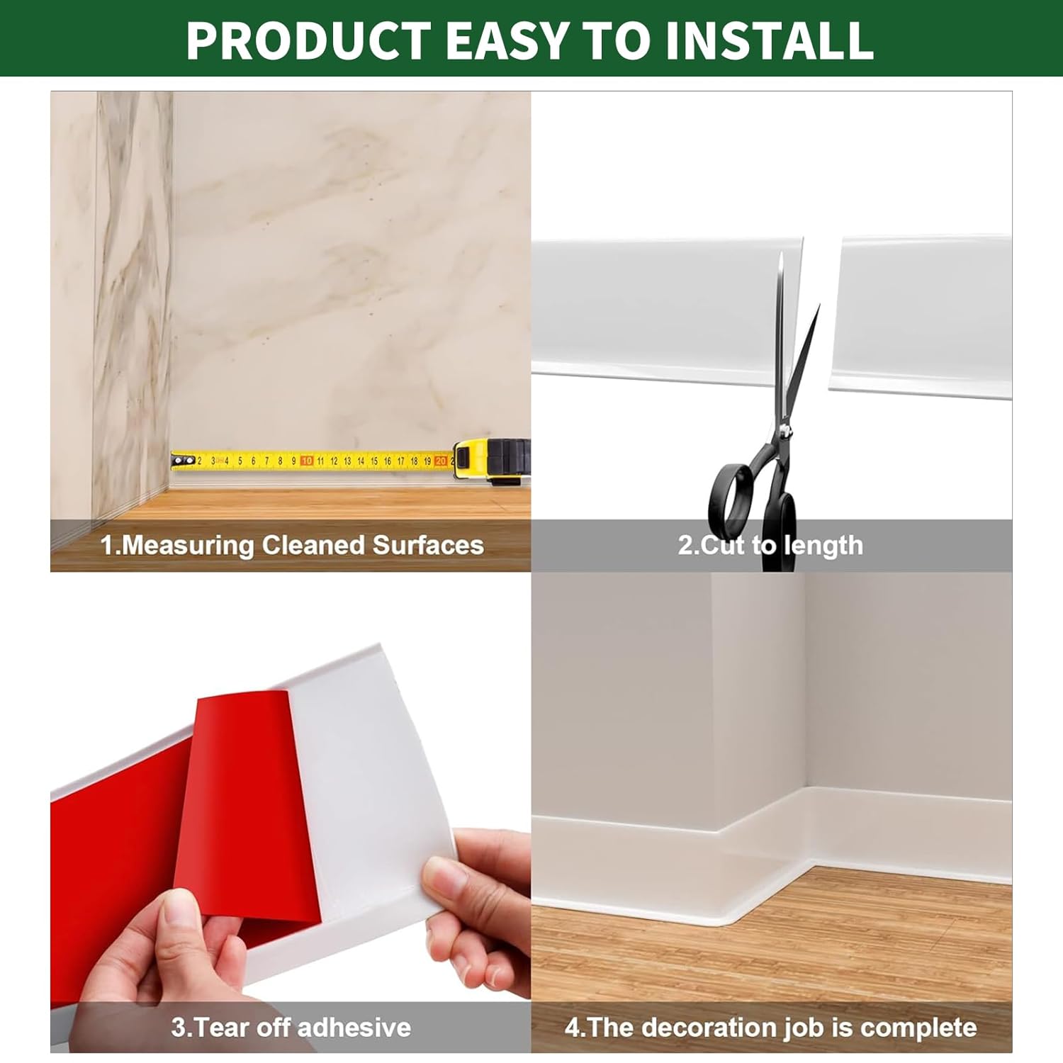 Plinthe Souple Autoadhésive, 300cm x 10cm Blanc PVC Adhesive, Plinthe Adhesive pour Cuisine et Salle de Bain, Bande Décorative Autoadhésive - 3