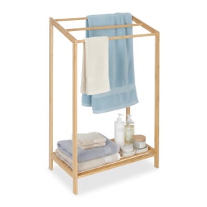 Porte-Serviettes Bambou Naturel Relaxdays - 3 Barres + 2 Étagères, Pliable, 134x53x31,5 Cm - Style Éco & Élégant