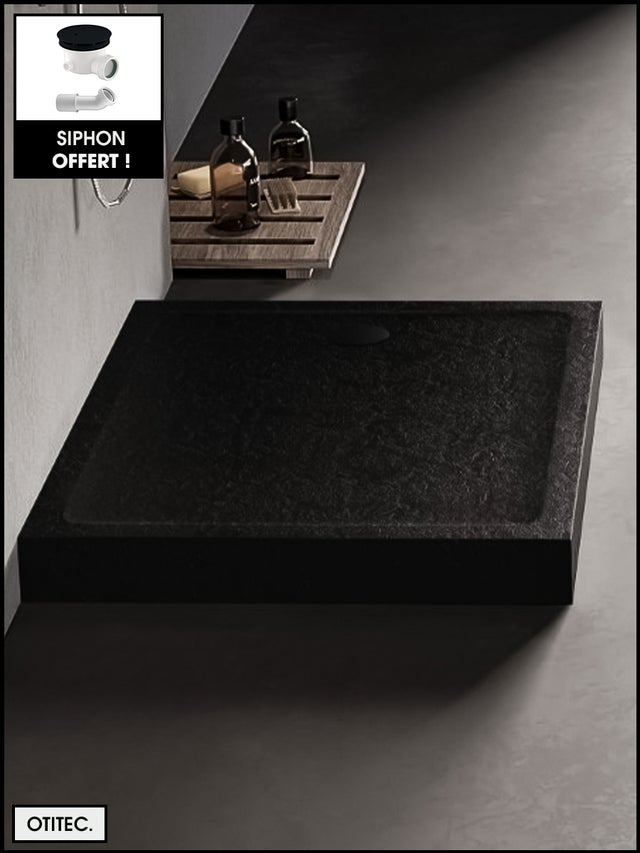 Piatto Doccia Rettangolare - 70 x 120 x 11,5 cm - Effetto Pietra Nera - con Sifone INCLUSO - MOON STONE