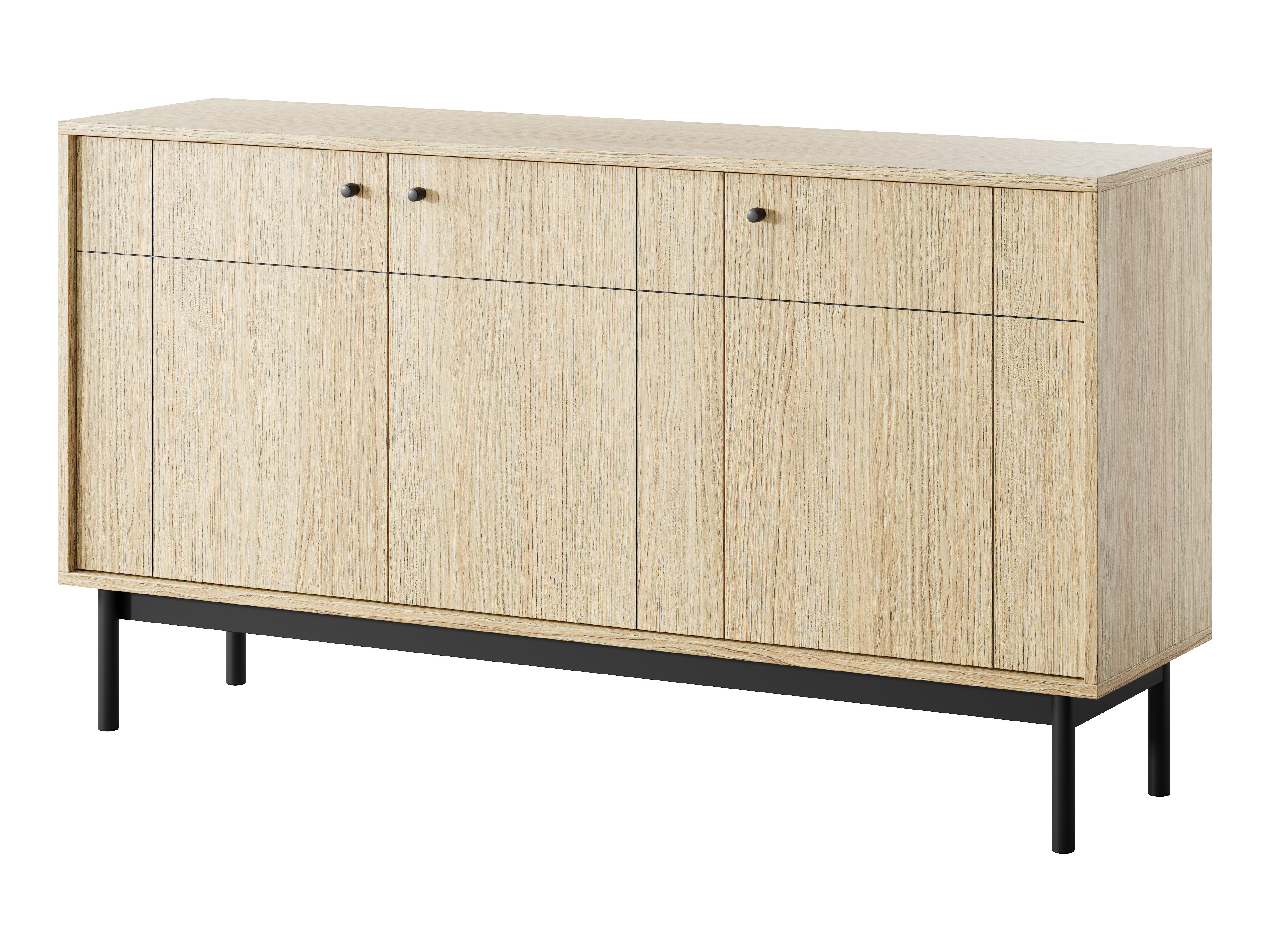 Komoda: kolor dąb Linea, nogi czarne, 153,5 x 83,5 x 39 cm